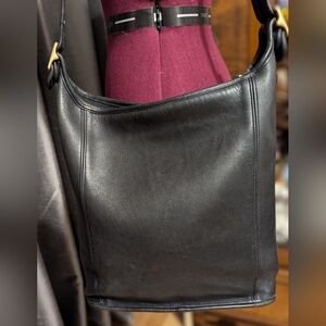 Vintage Coach Black Leather "Slim Duffle" Bag